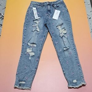 Tinseltown Hi-Rise Distressed Mom Jeans